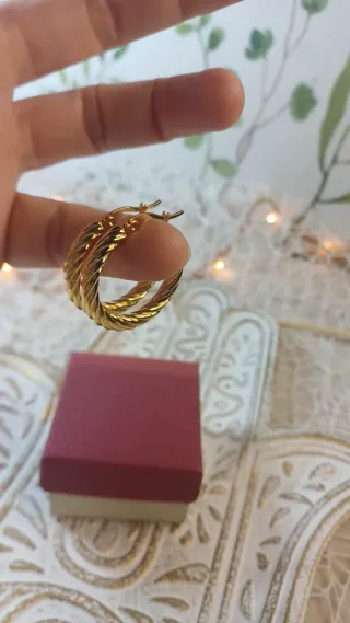 Pendientes Aro Rizado Chapado Oro 18k