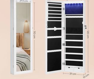 Armario Joyero Blanco con Espejo y Luz LED