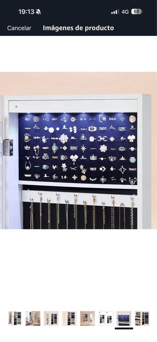 Armario Joyero Blanco con Espejo y Luz LED