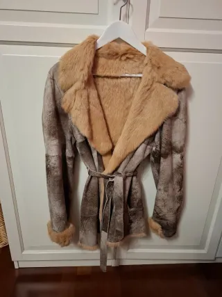 Chaqueta Piel Conejo Reversible Beige/Marrón
