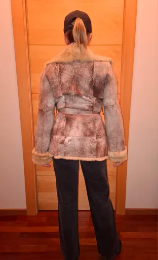 Chaqueta Piel Conejo Reversible Beige/Marrón