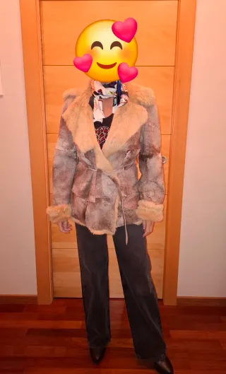 Chaqueta Piel Conejo Reversible Beige/Marrón