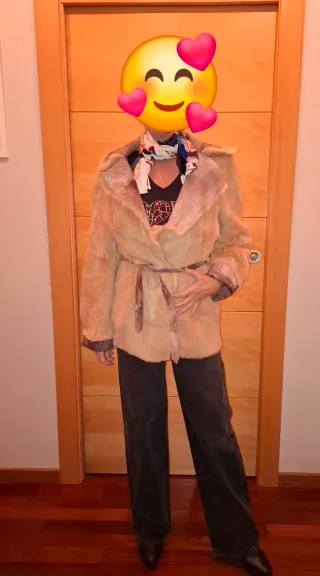 Chaqueta Piel Conejo Reversible Beige/Marrón