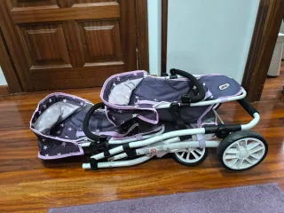 Carrito Gemelar Muñecas Estrellas Morado
