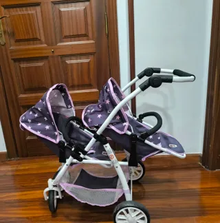 Carrito Gemelar Muñecas Estrellas Morado