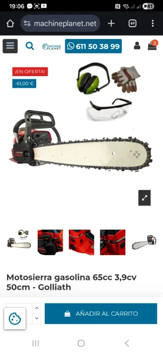 Motosierra Gasolina Goliath CH-65A sin estrenar