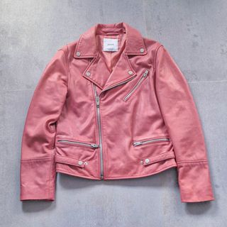 [M] - Mango Cazadora de Cuero Rosa con cremalleras