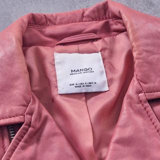 [M] - Mango Cazadora de Cuero Rosa con cremalleras