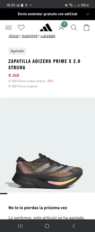 Adidas Adizero Prime X2 Strung 9kms con factura