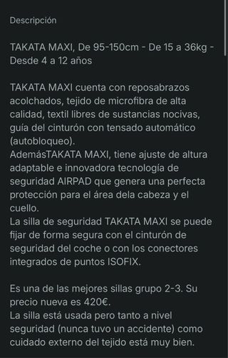 Seggiolino Auto Takata Maxi Plus AFM