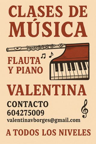 Clases particulares de música, piano y flauta.