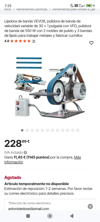 Lijadora de banda VEVOR 550W NO ES NEGOCIABLE