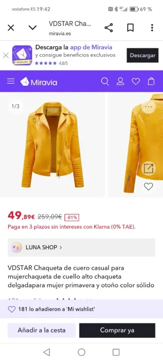 Chaqueta cuero amarilla VDSTAR Talla S/M