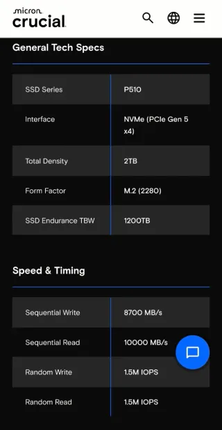 SSD Crucial P510 2TB PCIe Gen5 NVMe M.2