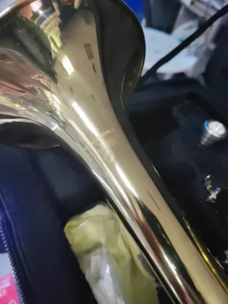 Trompeta Janbao dorada con funda