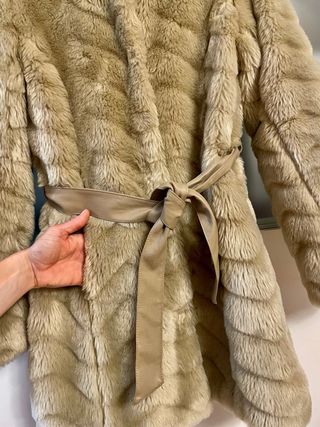 Abrigo Piel Sintética Beige Mujer