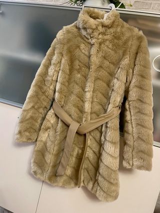 Abrigo Piel Sintética Beige Mujer