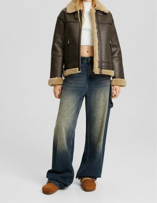 Chaqueta Aviador Borrego Bershka Talla XS