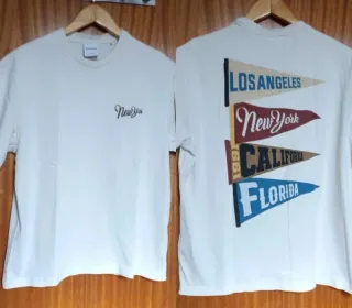 Camiseta Bershka Beige XS Oversize Banderines USA