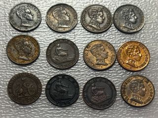 12 monedas de 1 centimo 1870 y 1906
