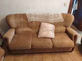 Sofá de tela y madera 3 plazas