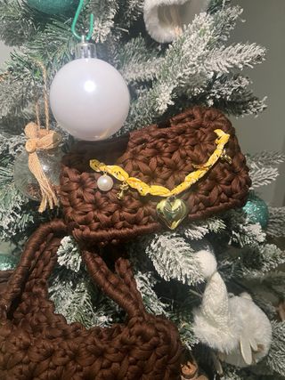 Borsa uncinetto con borsello marrone