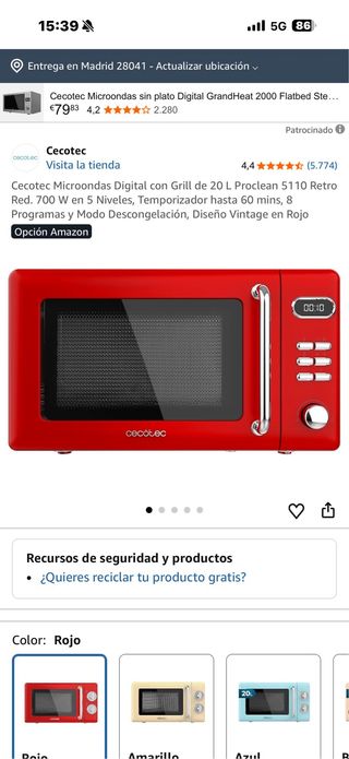 Microondas Cecotec Proclean 5110 Retro Rojo