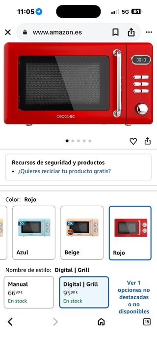 Microondas Cecotec Proclean 5110 Retro Rojo