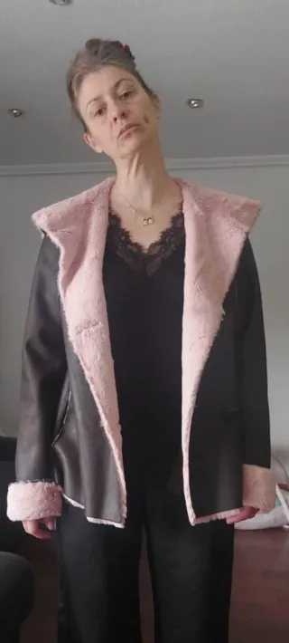 Abrigo reversible piel vuelta marrón y rosa