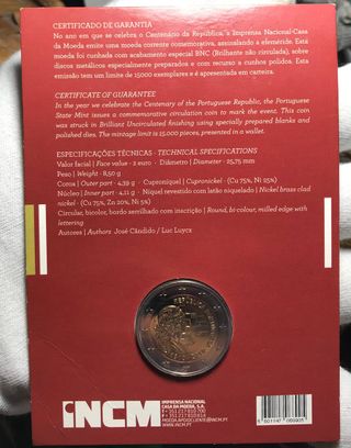 2 Euros Blíster Portugal 2010 Centenario República