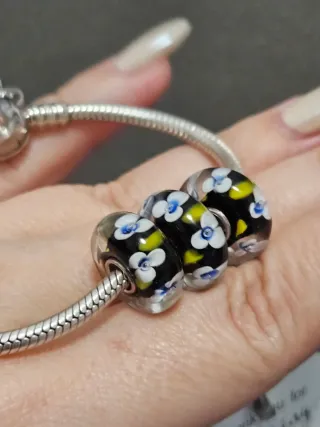 Charm Murano Cristal Plata 925 Flores