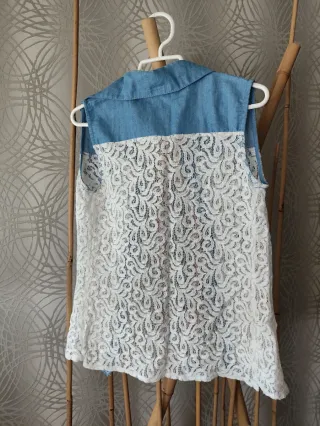 Camisa vaquera y encaje sin mangas Talla XS