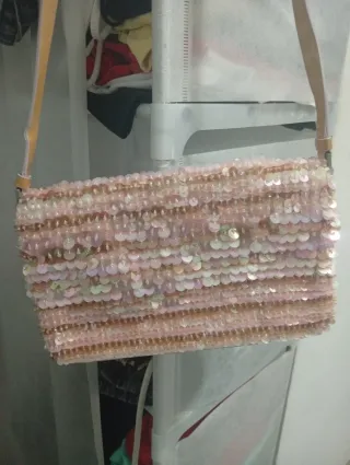 Bolso Prada vintage Y2K lentejuelas rosa y dorado