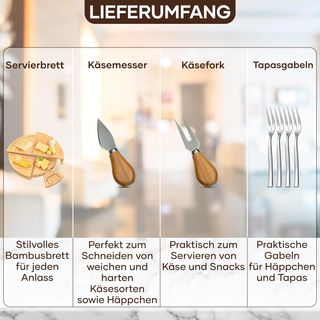 Tabla de quesos de madera con cubiertos