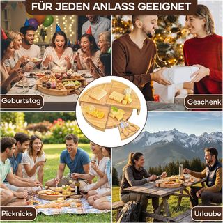 Tabla de quesos de madera con cubiertos