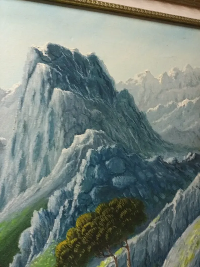 Óleo Saiz 78x60 Lienzo Montaña Cascada