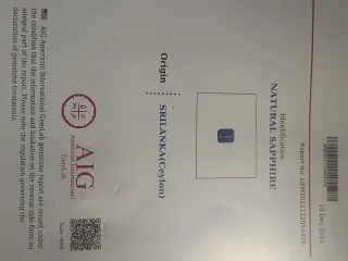 Zaffiro Naturale Sri Lanka Ct. 1.62 Certificato