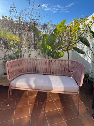 Divano esterno in corda color salmone