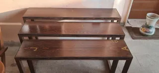 Set di tre panche in ferro e legno impilabili
