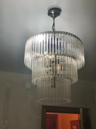 Lámpara de techo cristal y metal dorada