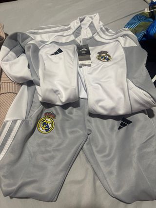 Chándal Adidas Real Madrid Niño Gris Blanco