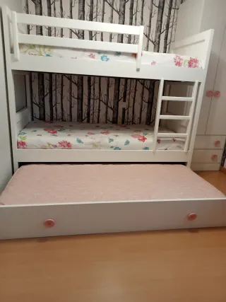 Litera triple madera 2 fijas más 1 cama nido
