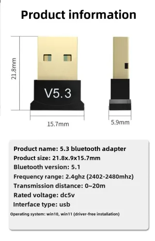 Adattatore USB Bluetooth 5.3 – Connessione TOP