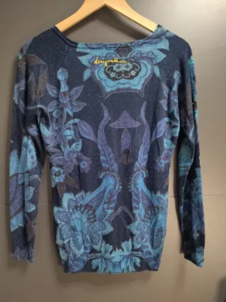 Jersey Desigual floral lentejuelas azul