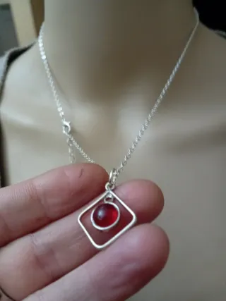 Collana argento e acciaio con granato