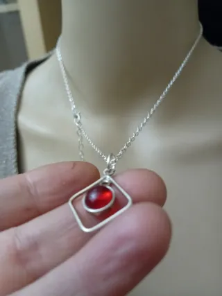 Collana argento e acciaio con granato