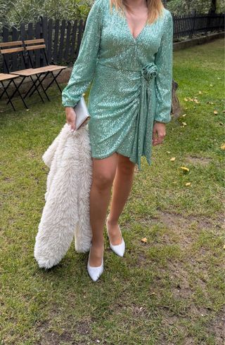 Vestido lentejuelas verde plateado fiesta