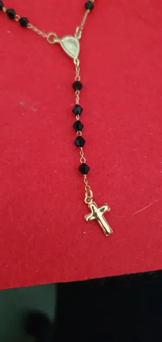 Collar Rosario Dorado Piedras Negras