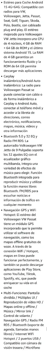 Estéreo Coche 4+64GB VW Jetta/Passat/Golf