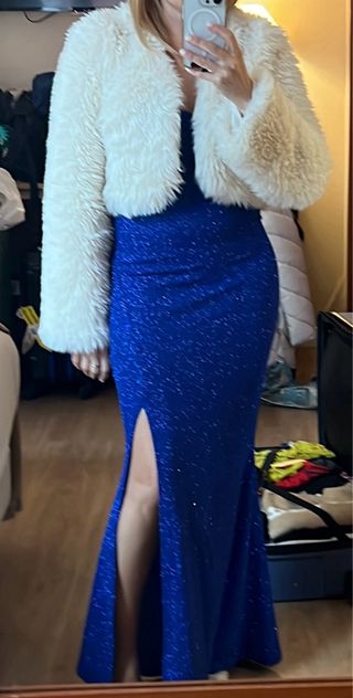 Vestido fiesta azul con purpurina